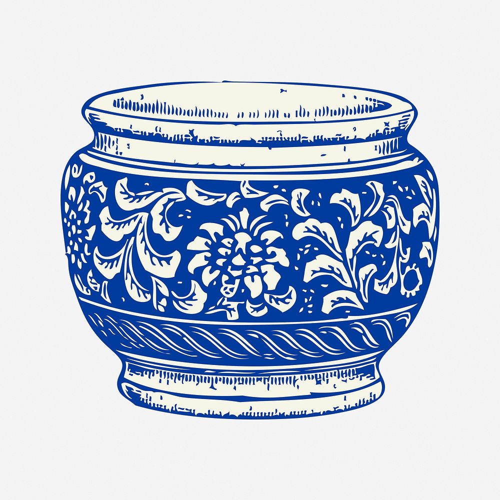 Flower pot clipart, vintage object illustration. Free public domain CC0 image.