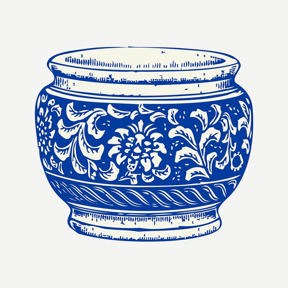Flower pot sticker, vintage object illustration psd. Free public domain CC0 image.