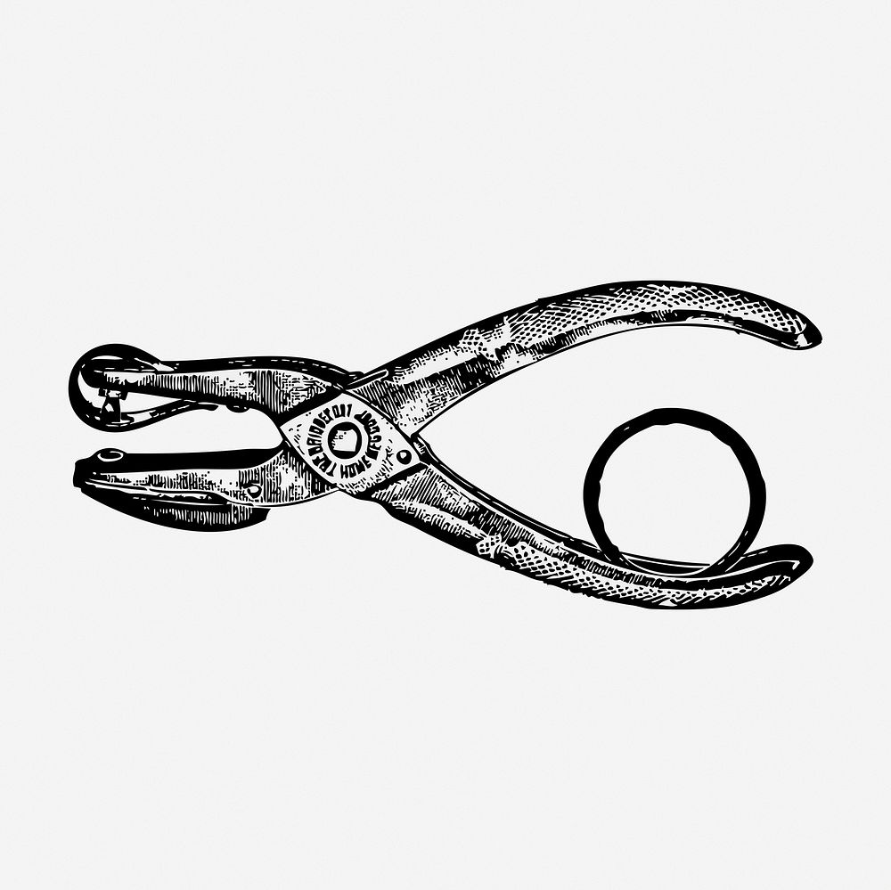 Paper hole punch drawing, tool vintage illustration. Free public domain CC0 image.