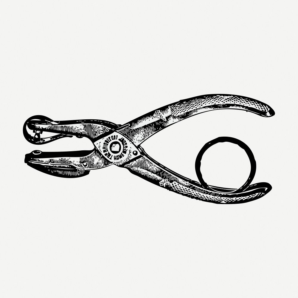 Paper hole punch drawing, tool vintage illustration psd. Free public domain CC0 image.