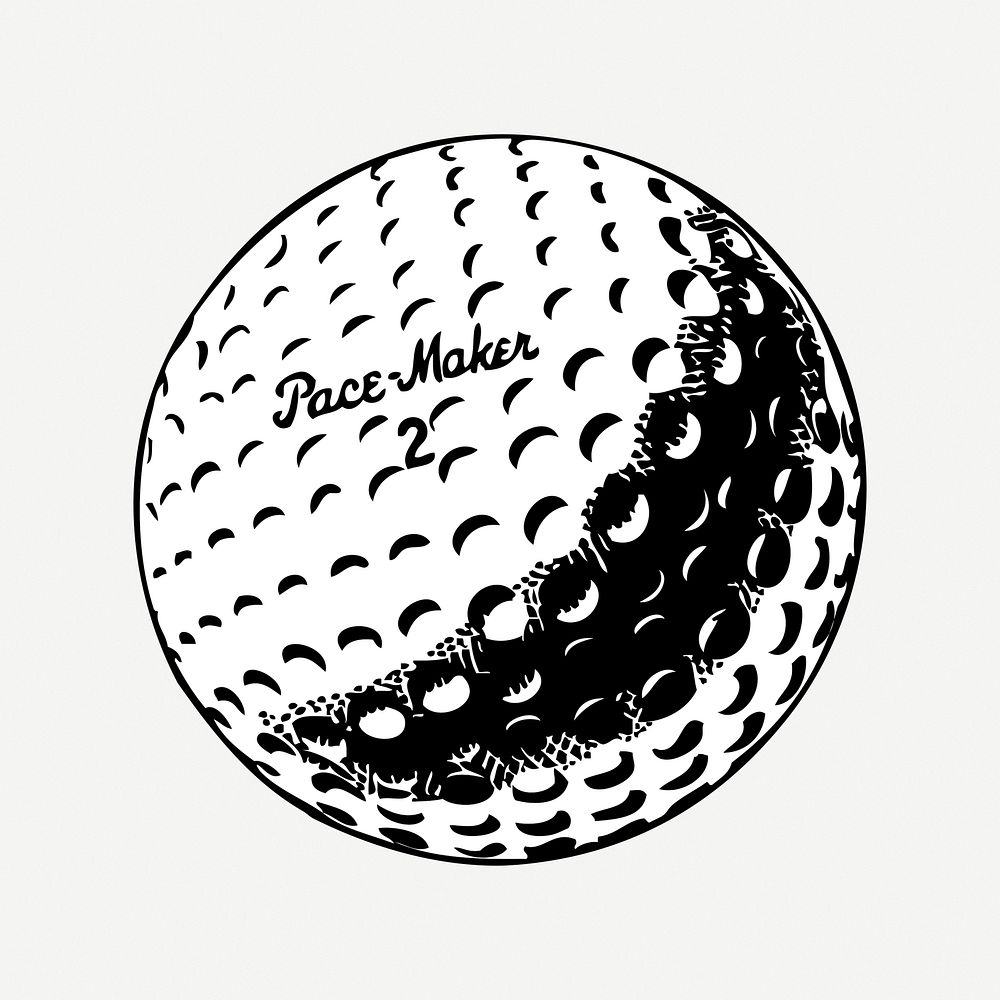 Golf ball drawing, sport equipment vintage illustration psd. Free public domain CC0 image.