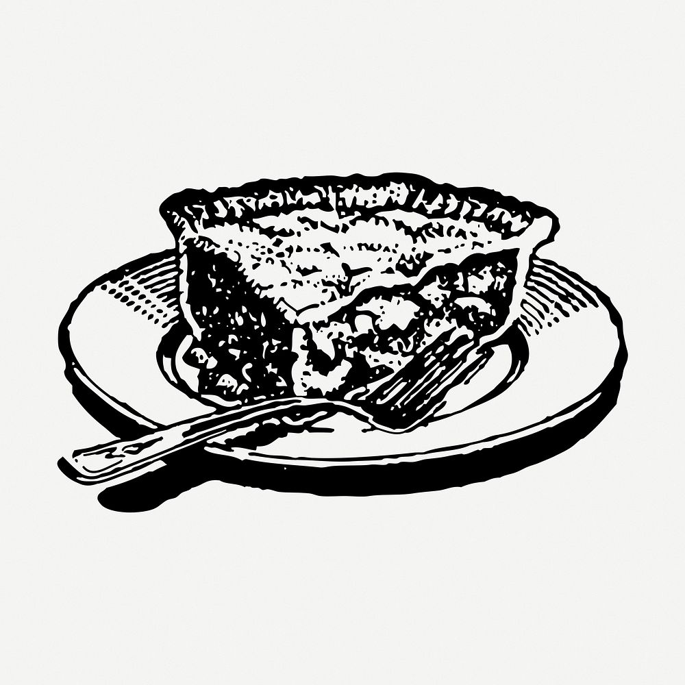 Pie slice drawing, dessert vintage illustration psd. Free public domain CC0 image.
