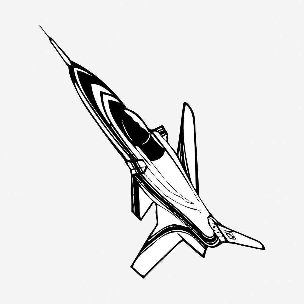 Fighter jet drawing, vehicle vintage illustration. Free public domain CC0 image.