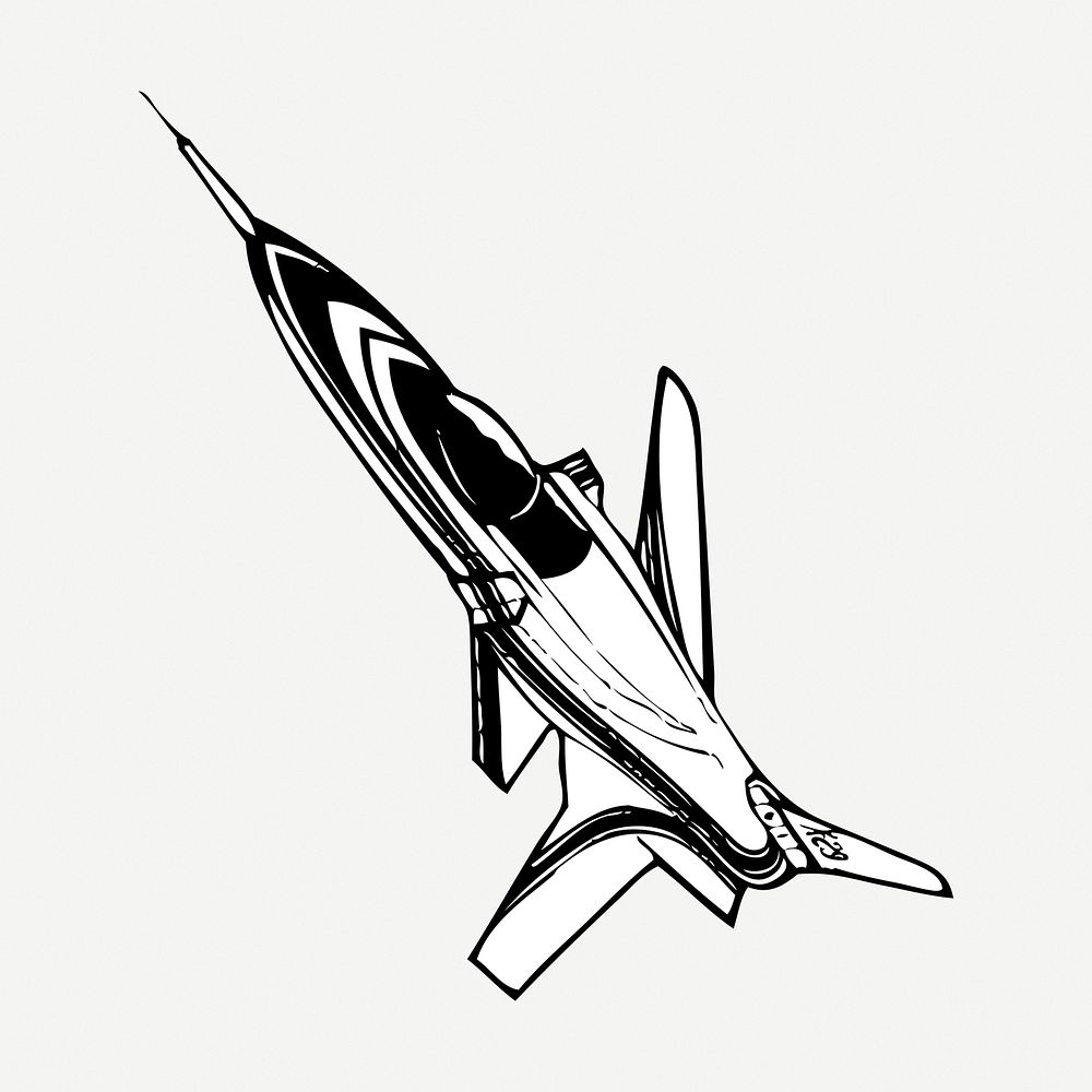 Fighter jet drawing, vehicle vintage illustration psd. Free public domain CC0 image.