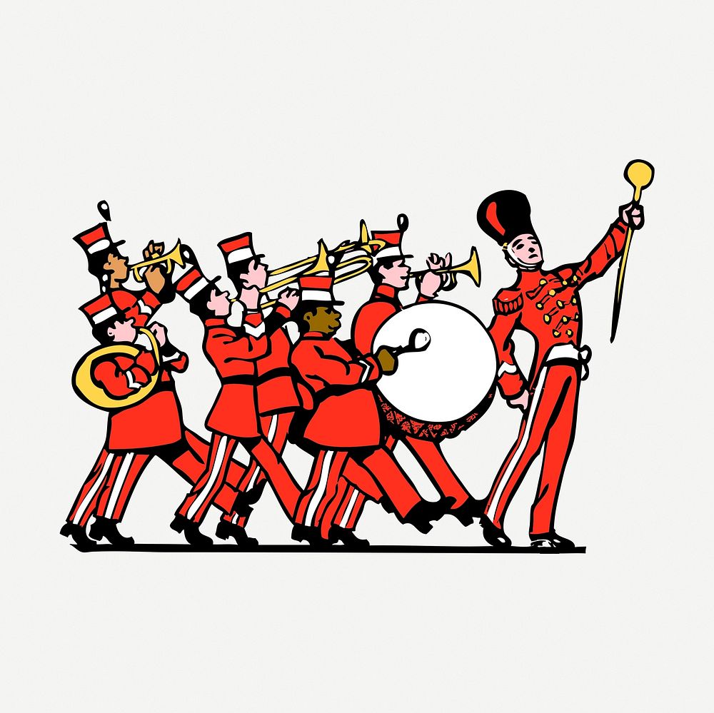 Marching band sticker, vintage illustration psd. Free public domain CC0 image.