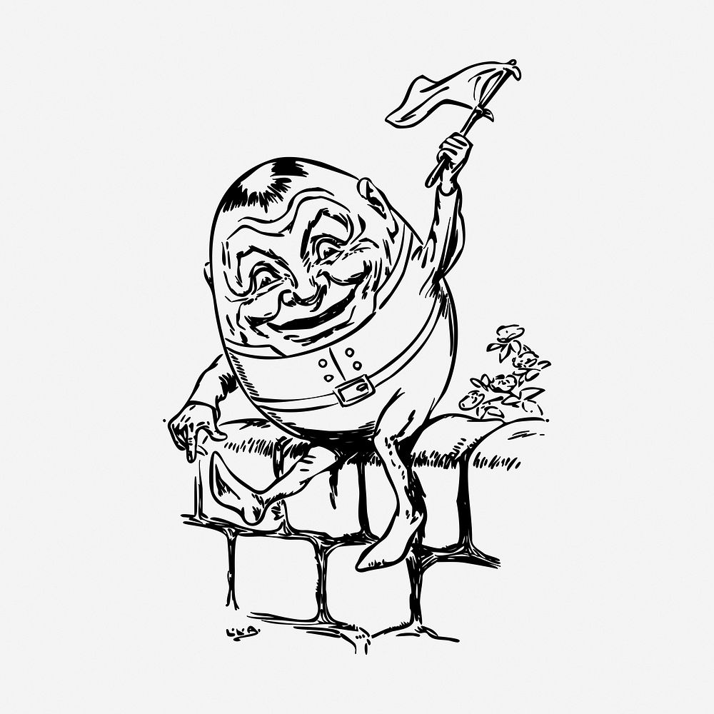 Humpty Dumpty waving white flag vintage illustration. Free public domain CC0 image.