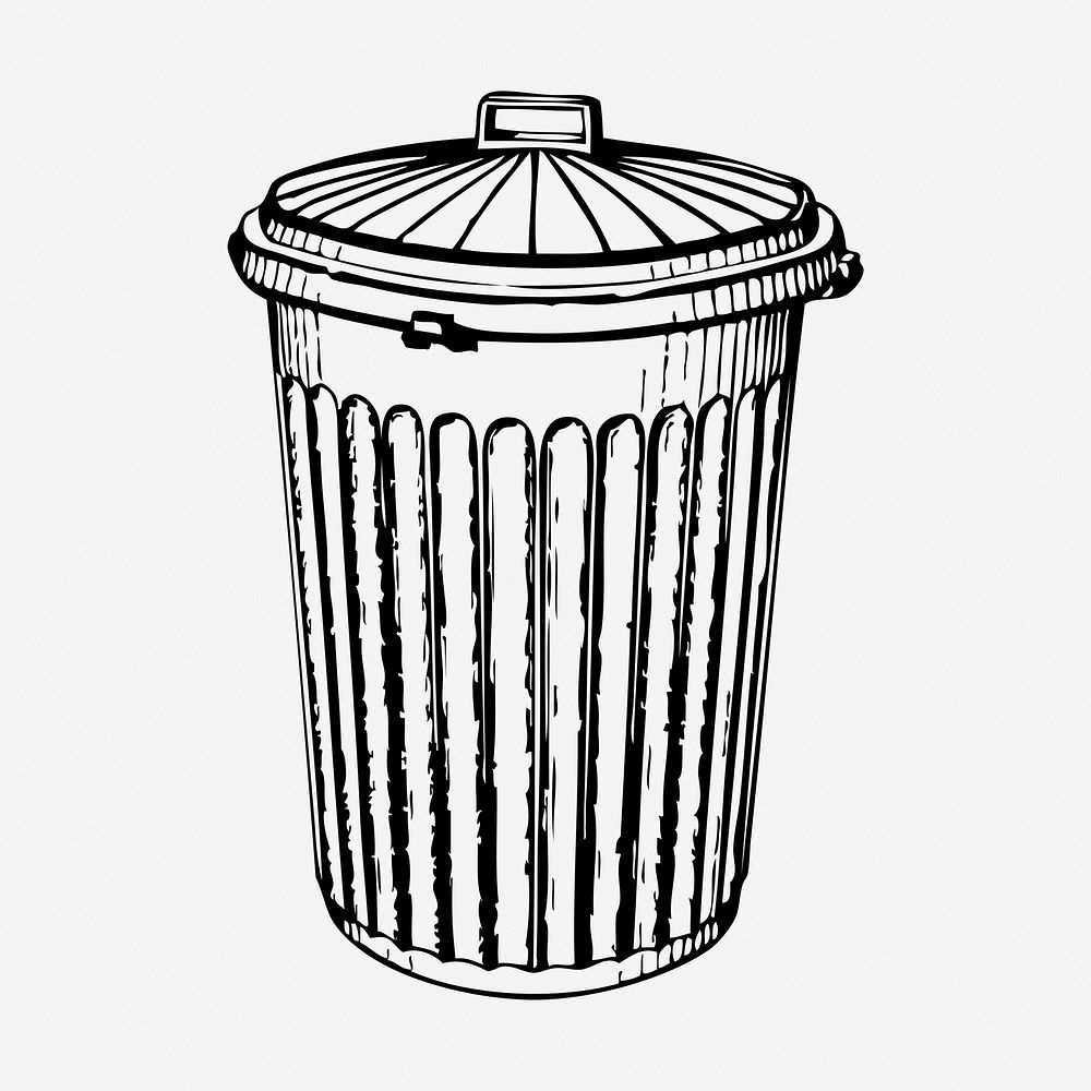 Trash can drawing, object vintage illustration. Free public domain CC0 image.