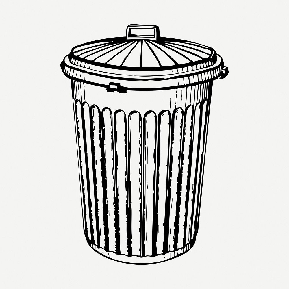 Trash can drawing, vintage object illustration psd. Free public domain CC0 image.