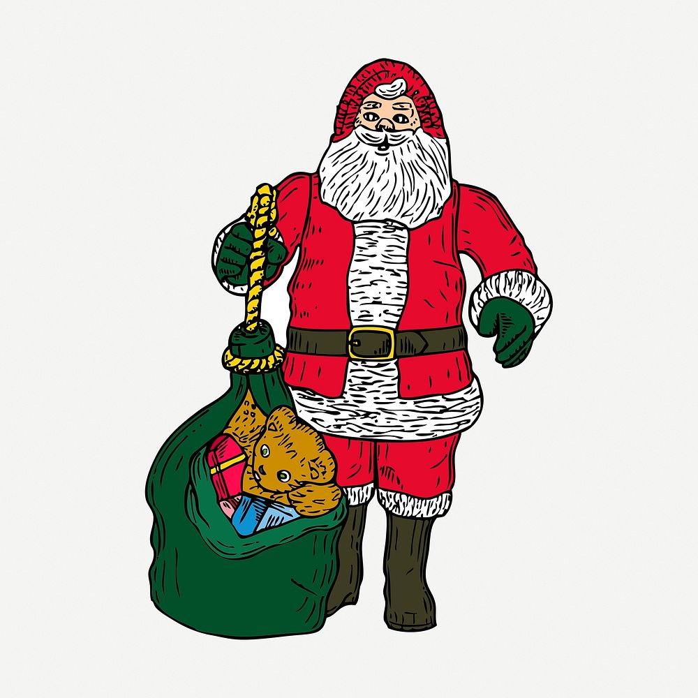 Santa Claus sticker, Christmas vintage illustration psd. Free public domain CC0 image.