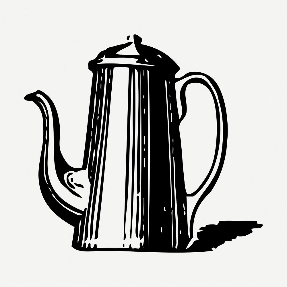 Coffee pot drawing, vintage object illustration psd. Free public domain CC0 image.