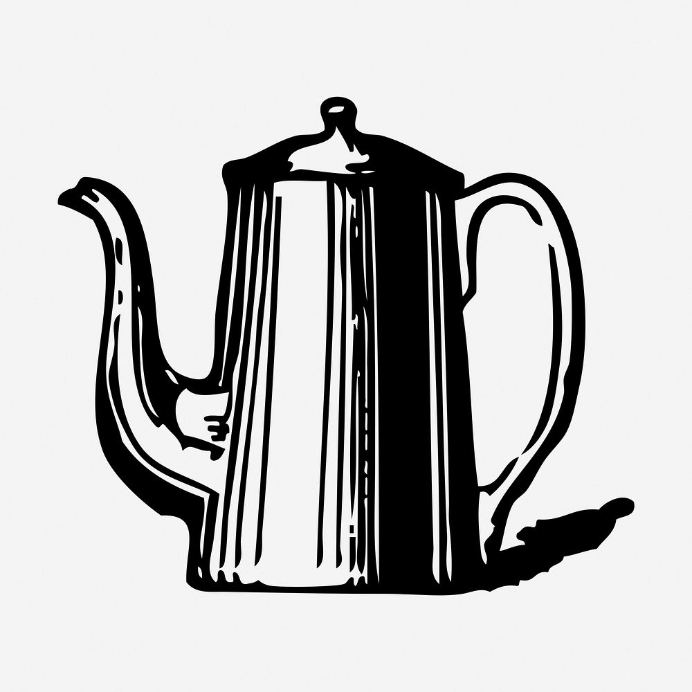 Coffee pot drawing, object vintage illustration. Free public domain CC0 image.
