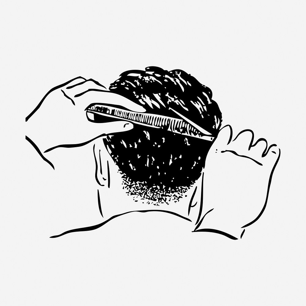 Hands cutting man's hair drawing, vintage illustration. Free public domain CC0 image.