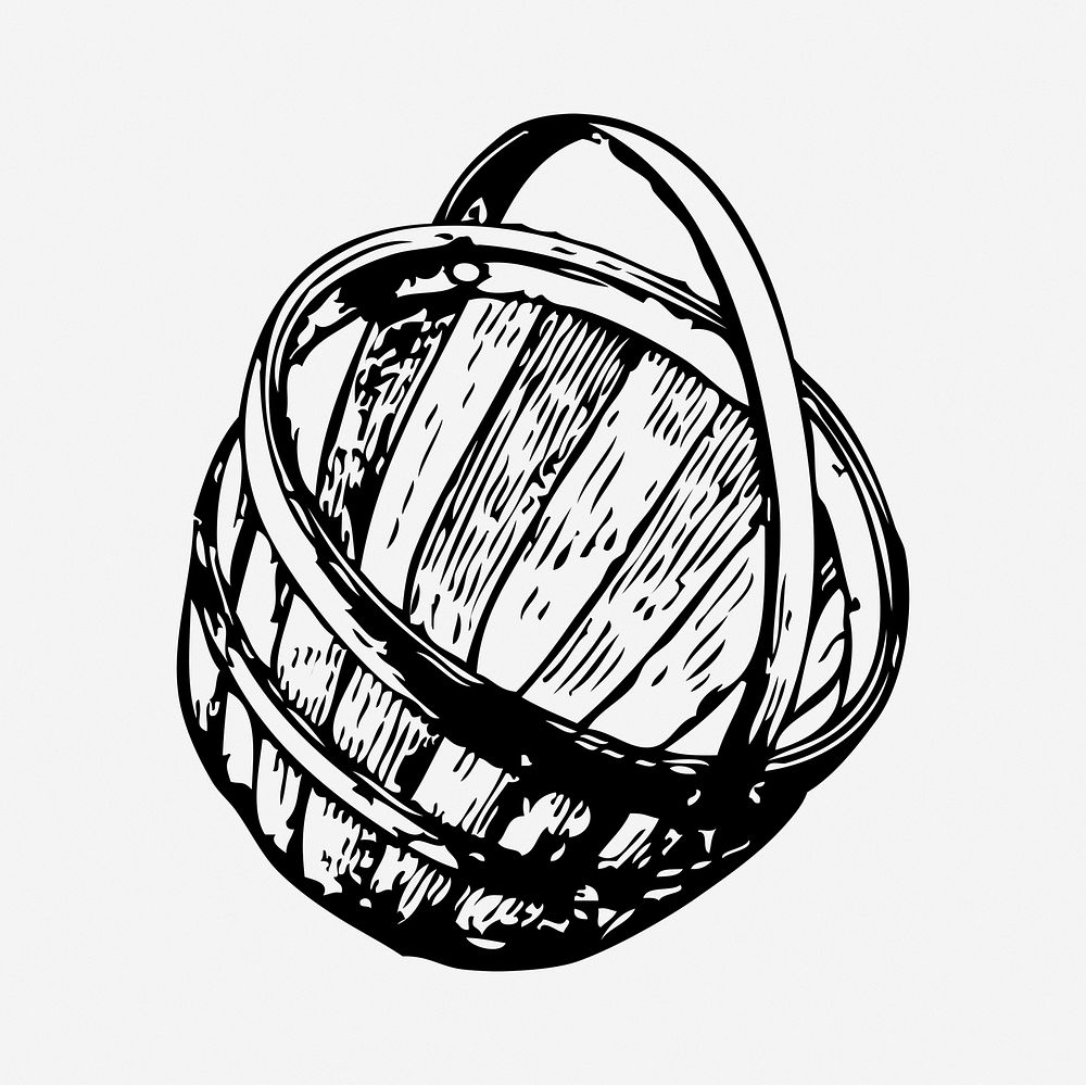 Bushel basket clipart, vintage object illustration vector. Free public domain CC0 image.