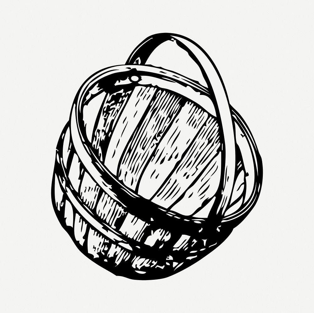 Bushel basket drawing, vintage object illustration psd. Free public domain CC0 image.