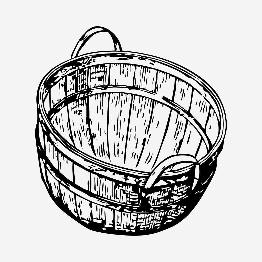 Bushel basket clipart, vintage object illustration vector. Free public domain CC0 image.
