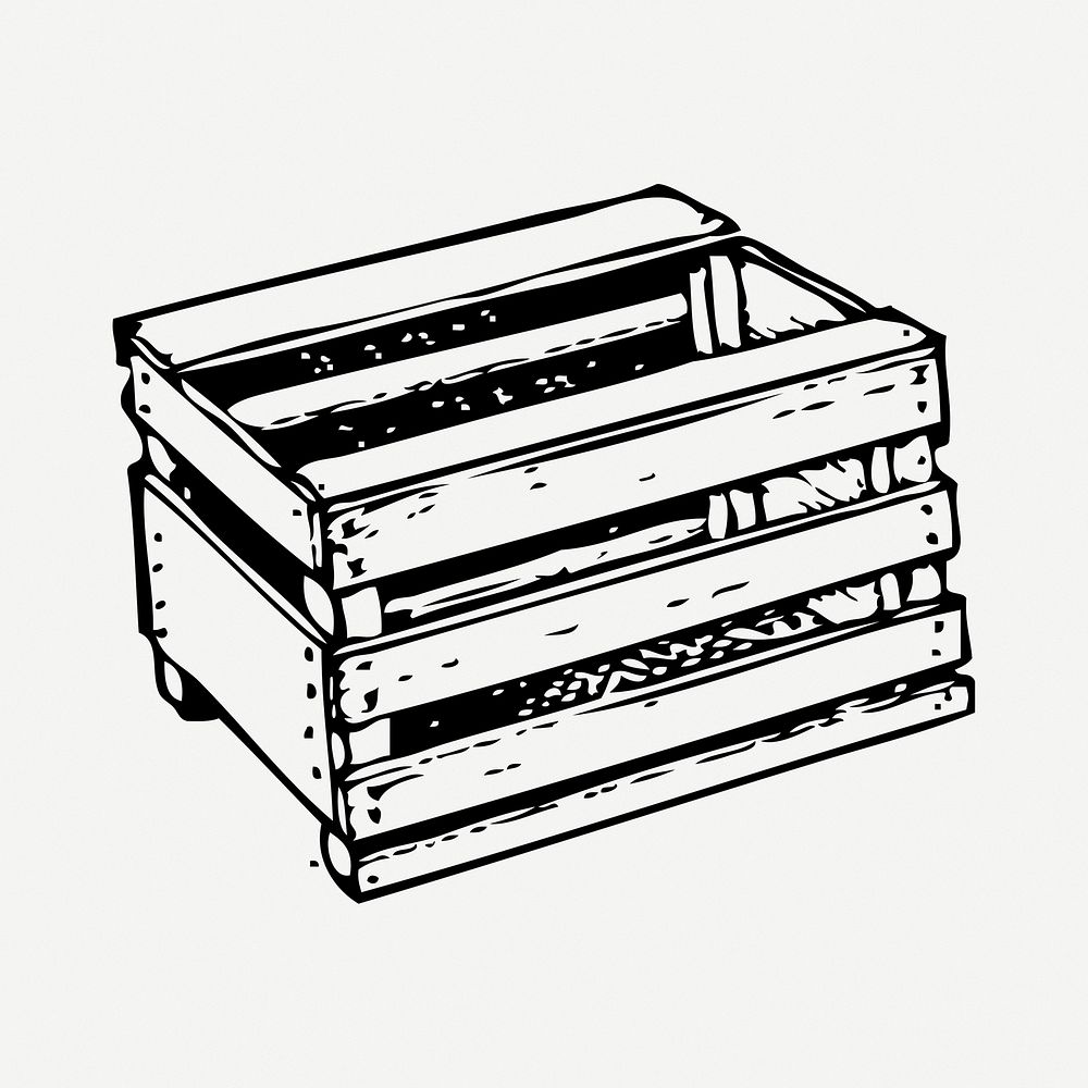 Bushel crate drawing, vintage object illustration psd. Free public domain CC0 image.