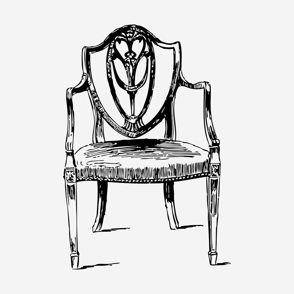 Wooden chair drawing, furniture vintage illustration. Free public domain CC0 image.