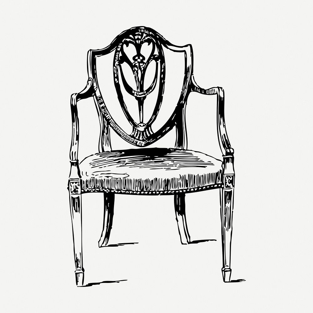 Wooden chair drawing, furniture vintage illustration psd. Free public domain CC0 image.