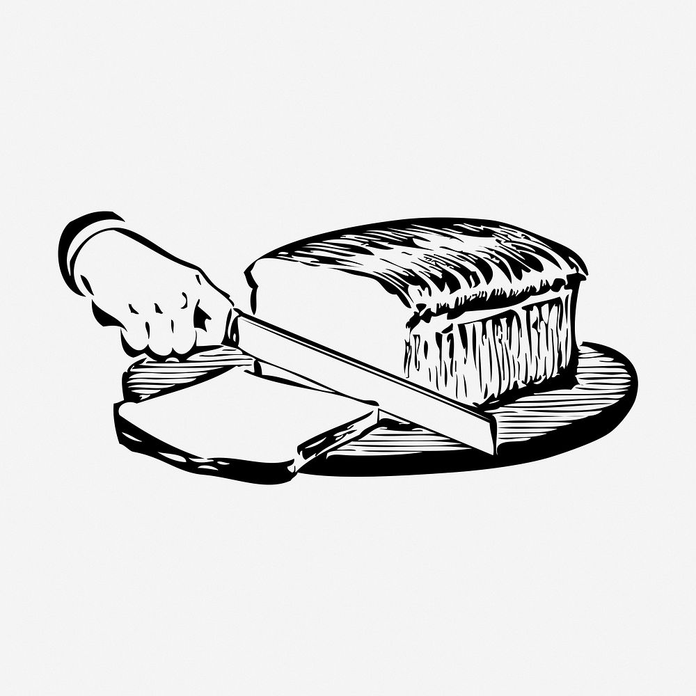 Bread loaf clipart, breakfast food vintage illustration vector. Free public domain CC0 image.