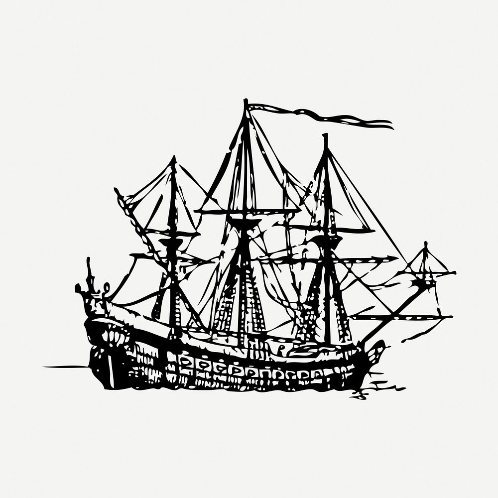 Sailing ship drawing, vehicle vintage illustration psd. Free public domain CC0 image.