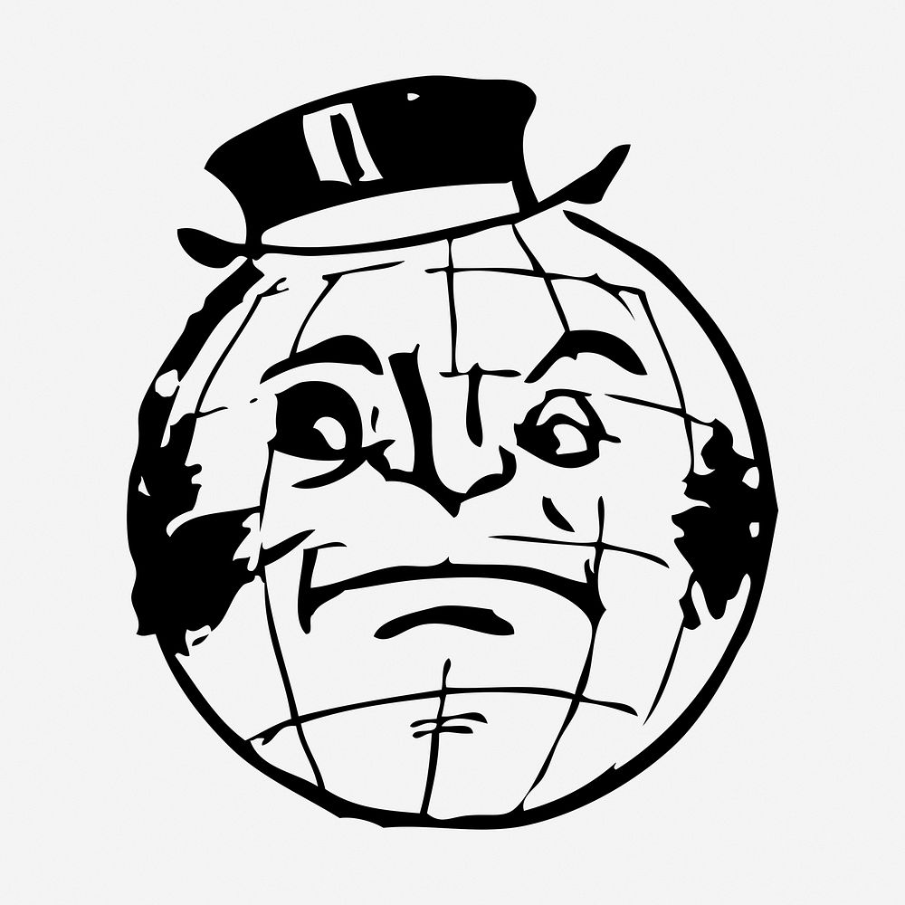 Pissed globe drawing, cartoon vintage illustration. Free public domain CC0 image.