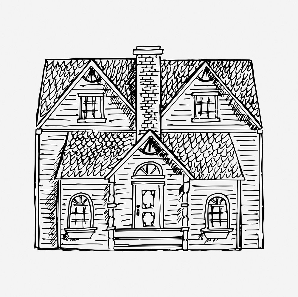 Victorian house drawing, architecture vintage illustration. Free public domain CC0 image.