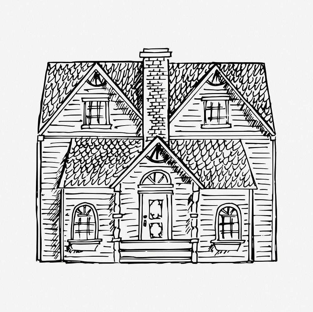 Victorian house drawing, architecture vintage illustration psd. Free public domain CC0 image.