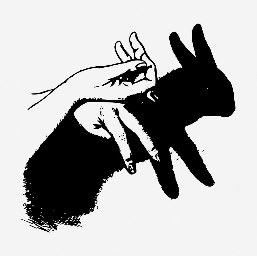 Hare hand shadow puppet illustration. Free public domain CC0 image.