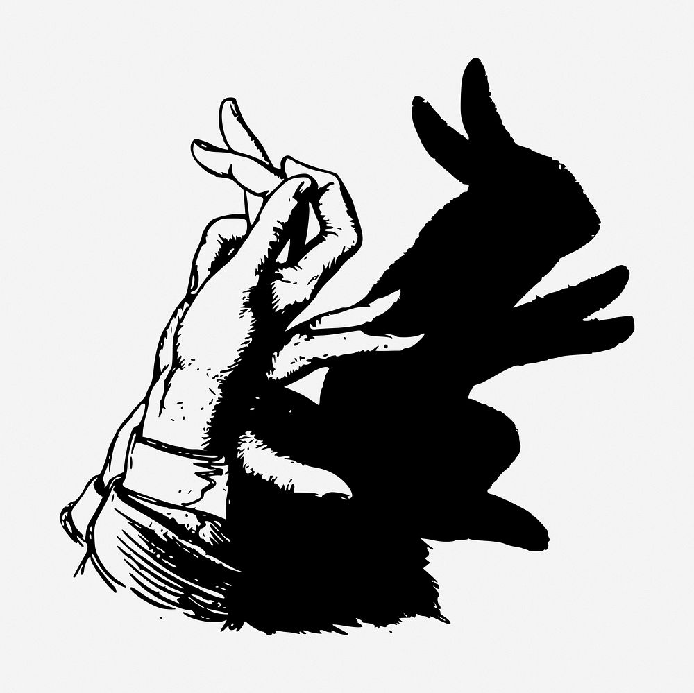 Rabbit hand shadow clipart illustration vector. Free public domain CC0 image.