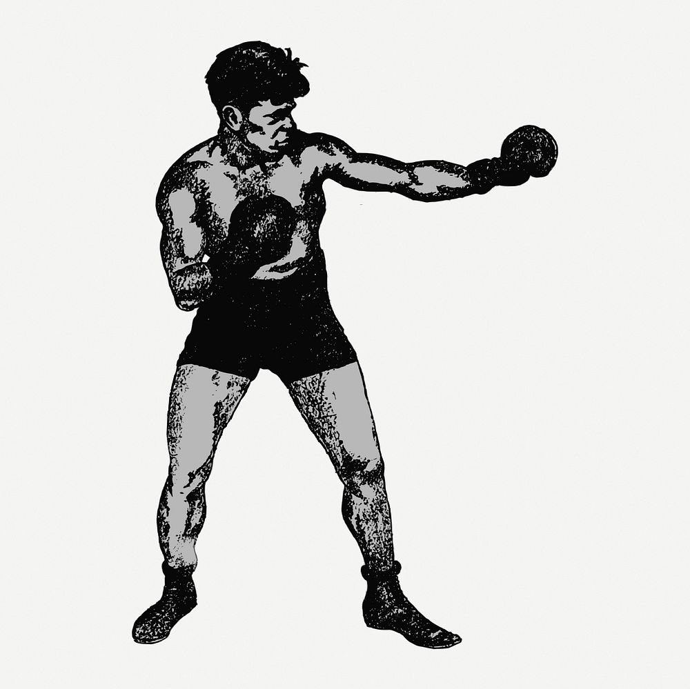 Male boxer drawing, sport vintage illustration psd. Free public domain CC0 image.