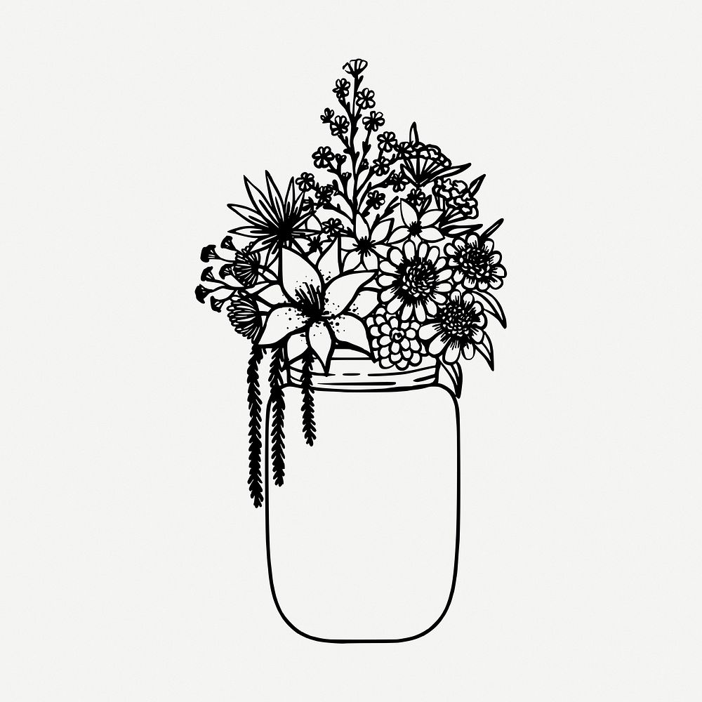 Flower vase drawing, botanical vintage illustration psd. Free public domain CC0 image.