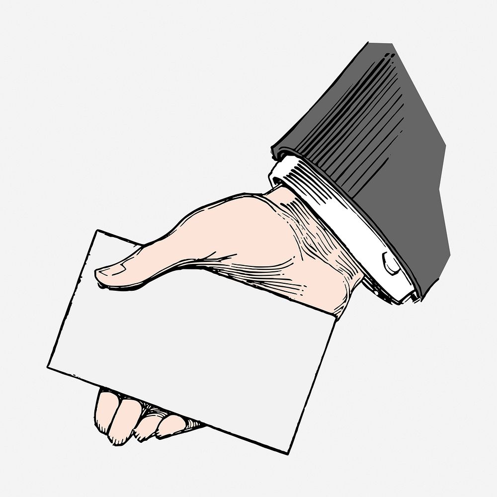 Hand holding card clipart, business vintage illustration. Free public domain CC0 image.