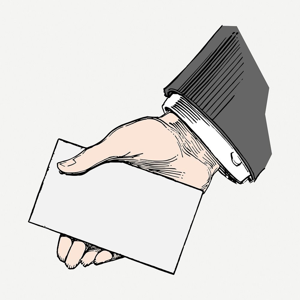 Hand holding card sticker, business vintage illustration psd. Free public domain CC0 image.