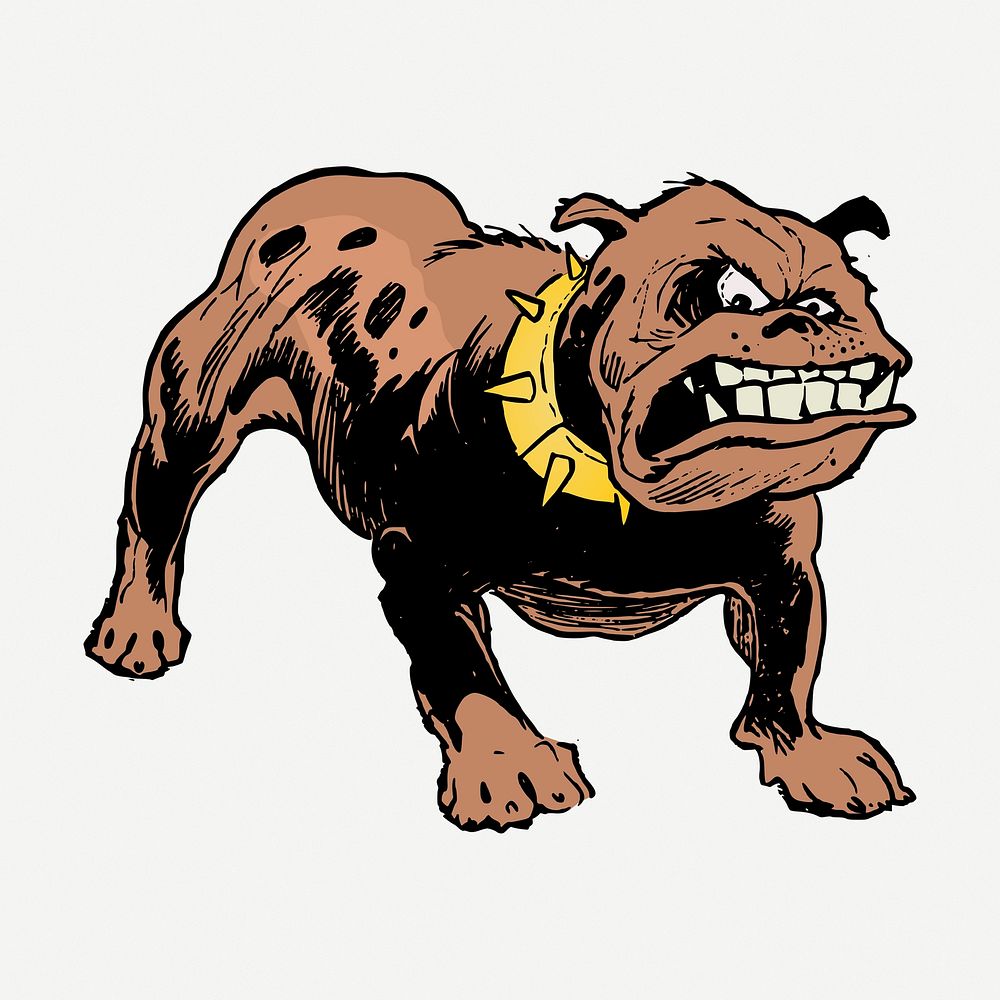 Angry bulldog sticker, animal vintage illustration psd. Free public domain CC0 image.