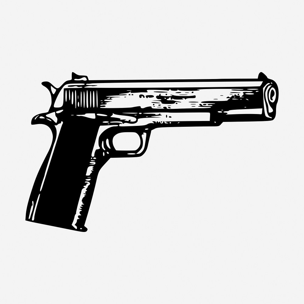 Pistol gun drawing, weapon vintage illustration. Free public domain CC0 image.