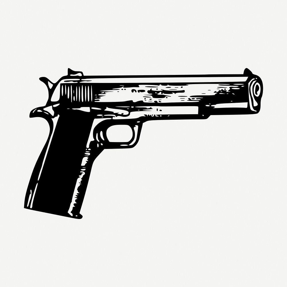 Pistol gun drawing, weapon vintage illustration psd. Free public domain CC0 image.