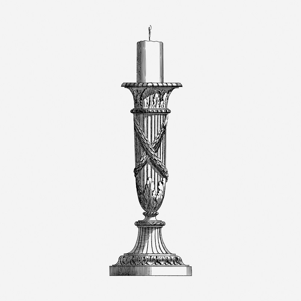 Candlestick holder drawing, decoration vintage illustration. Free public domain CC0 image.