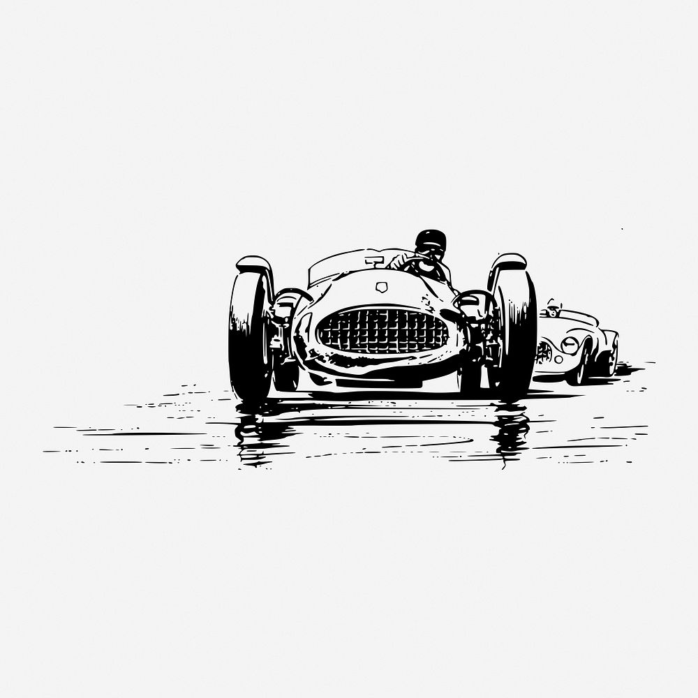 Racing car drawing, vehicle vintage illustration. Free public domain CC0 image.