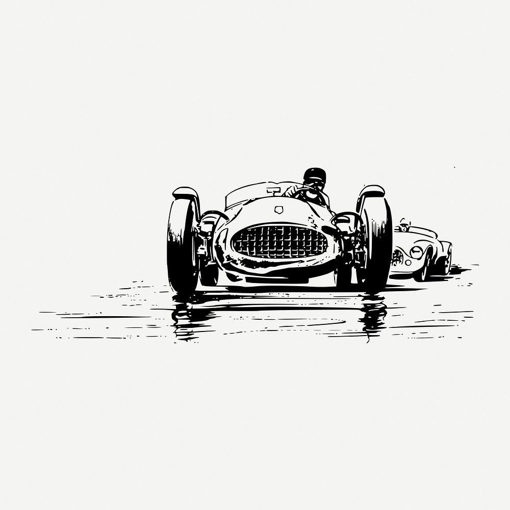 Racing car drawing, vehicle vintage illustration psd. Free public domain CC0 image.