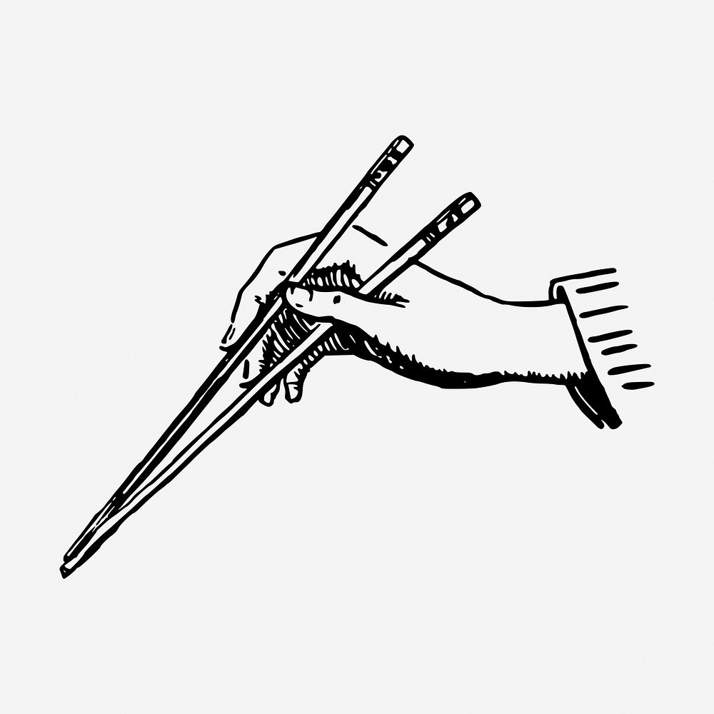 Hand holding chopsticks drawing, vintage illustration. Free public domain CC0 image.