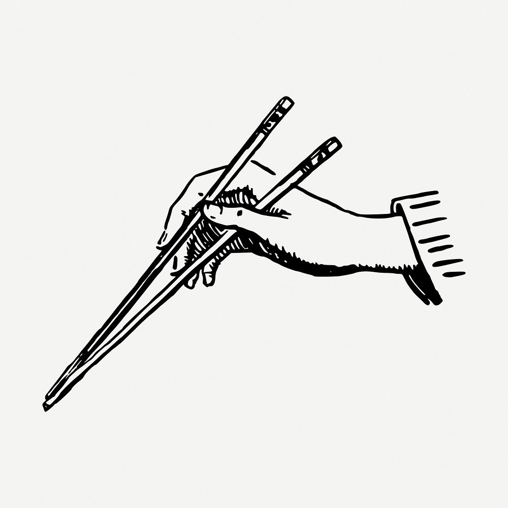 Hand holding chopsticks drawing, vintage illustration psd. Free public domain CC0 image.