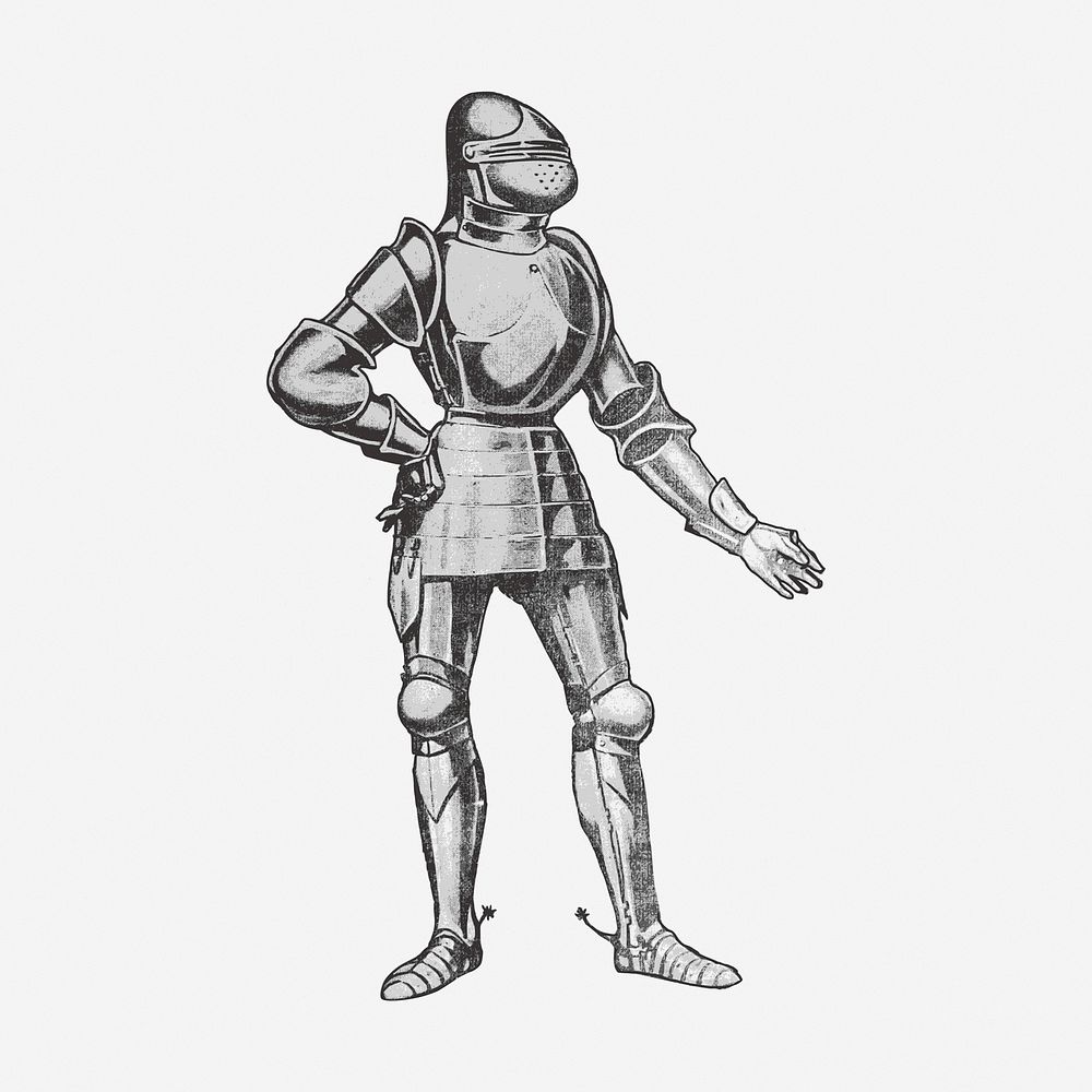 Knight armour drawing, medieval vintage illustration. Free public domain CC0 image.