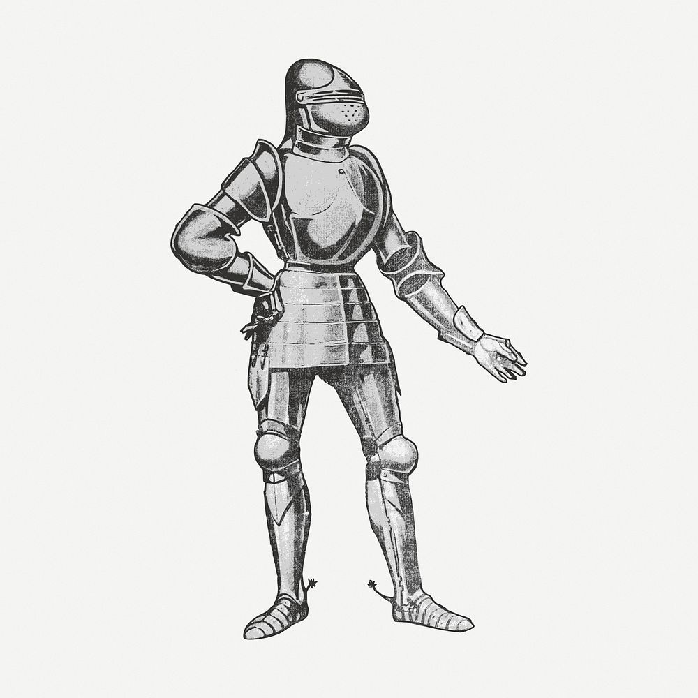 Knight armour drawing, medieval illustration psd. Free public domain CC0 image.