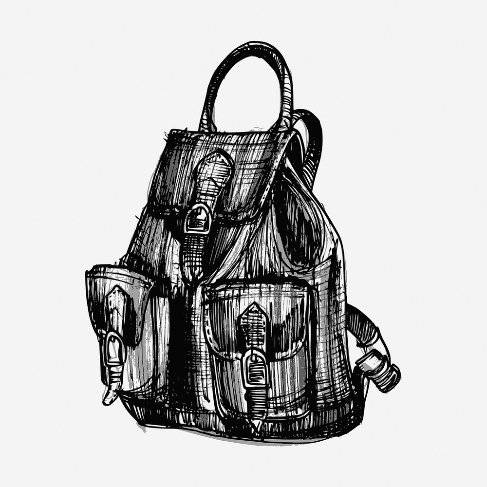 Backpack drawing, vintage illustration. Free public domain CC0 image.