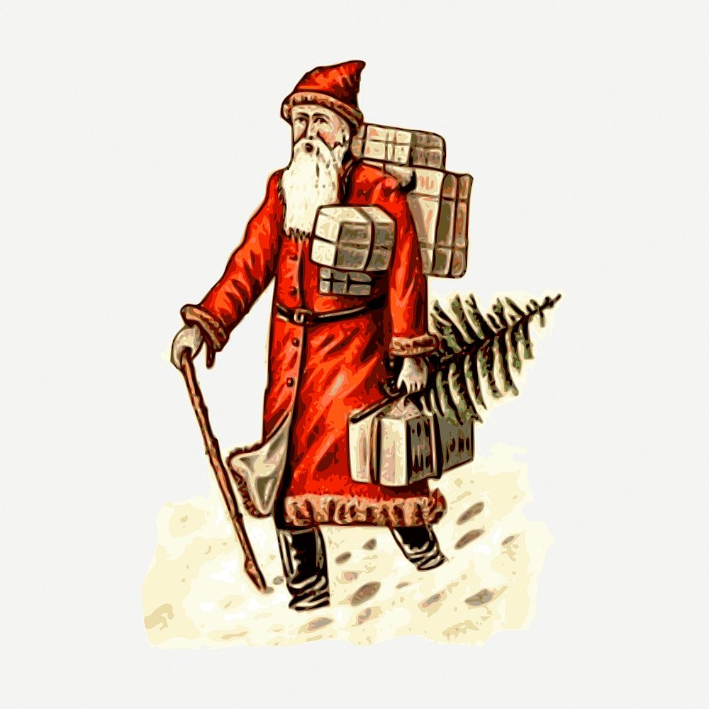 Santa Claus sticker, Christmas vintage illustration psd. Free public domain CC0 image.