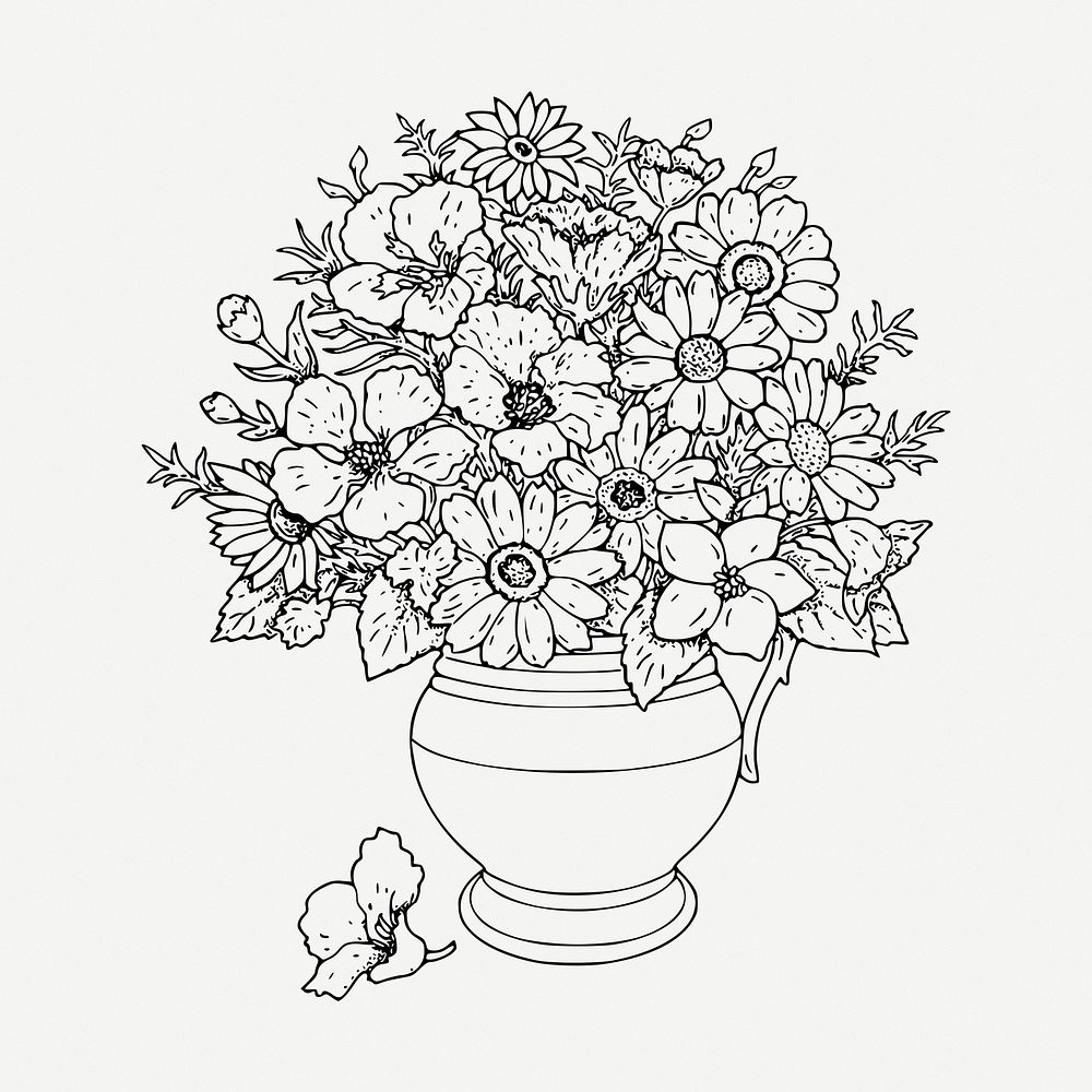 Flower vase drawing, botanical vintage illustration psd. Free public domain CC0 image.