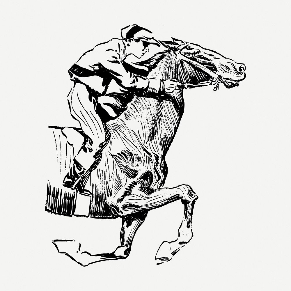 Horse rider drawing, vintage illustration psd. Free public domain CC0 image.