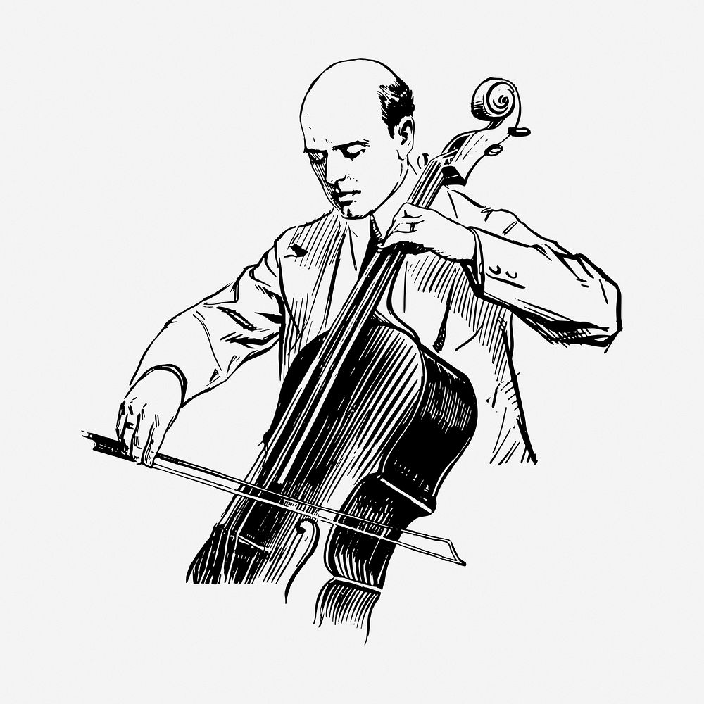 Cellist man drawing, music vintage illustration. Free public domain CC0 image.