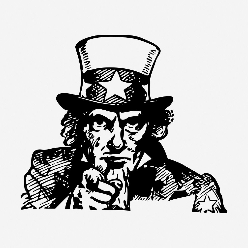 Uncle Sam pointing clipart, famous person vintage illustration vector. Free public domain CC0 image.