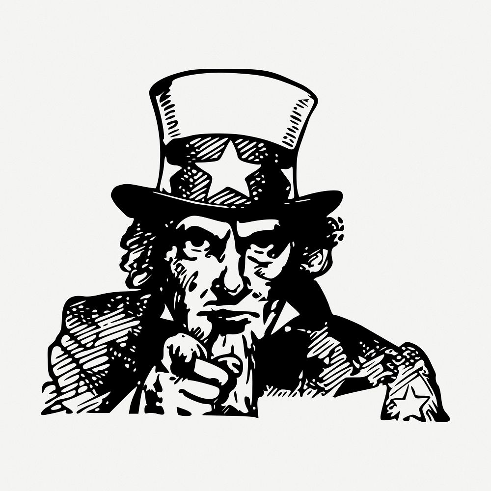 Uncle Sam pointing drawing, famous person vintage illustration psd. Free public domain CC0 image.